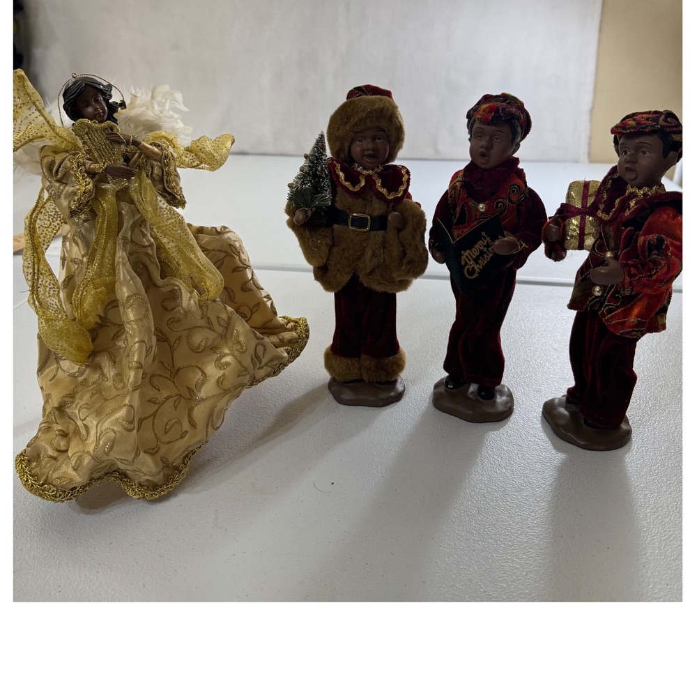 VTG African American Angel Boy Choir Figurines Set of 4 Christmas Decor nativity